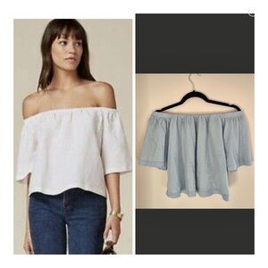 Reformation Off Shoulder Baby Blue Crop Top Blouse Small / S EUC